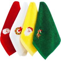 Ersandy - Serviettes de Noël 4 Packs Débarbouillettes Serviettes en pur coton Ensemble de torchons décoratifs pour la salle de bain Ensemble de