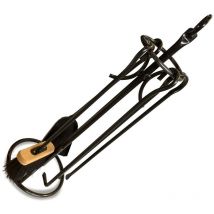 Serviteur cheminée acier 4 accessoires Socle + pelle + balayette + tisonnier + pince - Anneau - Serviteur cheminée