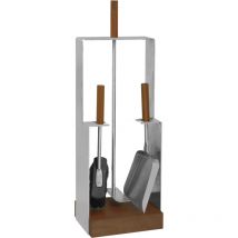 Lienbacher - Serviteur de cheminée 3 pièces inox brossé mat avec manche en noyer