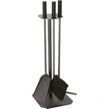 Serviteur de cheminée anthracite 3 pièces avec poignées bois noir