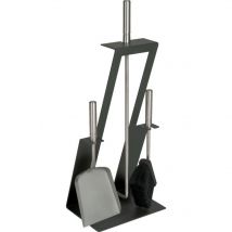 Lienbacher - Serviteur de cheminée anthracite 3 pièces, poignées inox