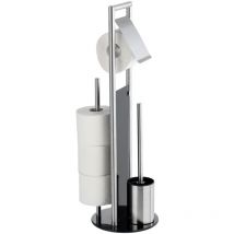 Combiné wc Ravina 3en1 mat Wenko brosse wc et dérouleur papier toilette, range papier toilette jusqu'à 3 rouleaux, acier inox - verre trempé, 20x70
