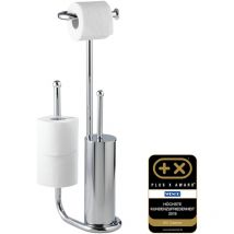Stand WC-Porte brosse Wenko Universalo Chrom 3 en 1 23 x 62 cm avec brosse wc sur pied porte-papier toilette et porte-rouleau wc en acier chromé pour