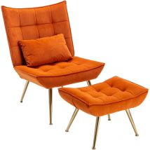 Wahson Office Chairs - Sessel Samt Relaxsessel Loungesessel mit Hocker Fernsehsessel Lesesessel für Wohnzimmer, Orange