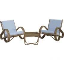 Sessel-Set aus Naturrattan und Couchtisch für Garten/Terrasse Chillvert Parma 68x83x68 cm mit Weißen Kissen