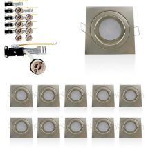 Leclubled - Set 10 Supporti a soffitto Supporto led orientabile da incasso quadrato bianco foratura 80mm Nichel Satinato con attacco GU10 is