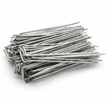 Set 100 Piquets en acier galvanisé Ø3.0mm 150x30mm ancrage au sol pour bâches filets de jardinage en u Anguleux