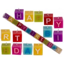 Candele Colorate Quadrate "Happy Birthday" 3x3 cm – 1 pezzo – Decorazione per feste – LGV