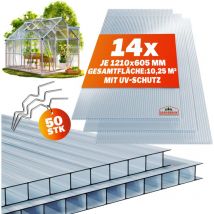 Set 14x plaques de polycarbonate 10,25m² 50x clips de vitrage pour serre de jardin acier inoxydable clips de fixation 4mm plaque alvéolaire à double