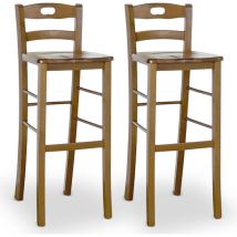 Set 2 Barhocker h 80 cm aus hellem Nussbaum mit massivem Griff und Sitz
