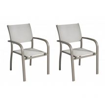 Abitare - Set de deux chaises empilables en aluminium taupe et textilène gris clair - Novara