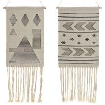 Décoration suspendue Dkd Home Decor Ethnique Noir Crème Géométrique Boho 46 x 1 x 64 cm (2 pièces)