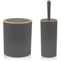 Set 2 pezzi Porta scopino e Pattumiera 5lt Grigio dettagli effetto legno Blob