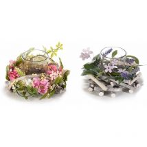 Portacandele per casa e giardino con rametti fiori e vaso in vetro