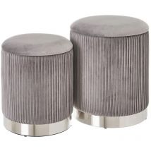 Set 2 Pouf Contenitore Grigio Velluto Sgabello Poggiapiedi Rotondo Portata 120kg