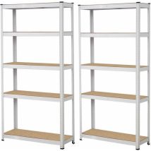 Scaffale metallico 5 ripiani 875kg bianco x2 – Altezza 180 cm, Larghezza 90 cm, Spessore 40 cm – WORK HOME