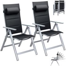 Set 2 Sedie da Giardino Alluminio Schienale Alto Extra imbottito Pieghevoli Nero