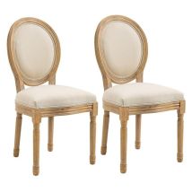 Set 2 Sedie Imbottite Per Soggiorno Stile Vintage Rétro In Legno E Tessutobianco