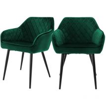 ML-Design Set di 2 Sedie da Sala da Pranzo con Braccioli e Schienale Rivestimento in Velluto Verde Sedia da Cucina Imbottita con Gambe in Acciaio
