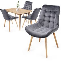Sedie Cucina - in Velluto, Moderne, Set da 4, Gambe in Legno di Faggio, Sedile e Schienale Imbottiti e Trapuntati, Grigio Scuro - Sedia Camera, Sedie