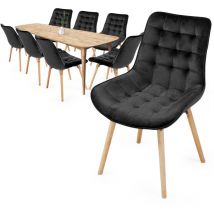 Sedie Cucina - in Velluto, Moderne, Set da 8, Gambe in Legno di Faggio, Sedile e Schienale Imbottiti e Trapuntati, Nero - Sedia Camera, Sedie Sala da