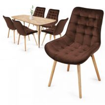 Sedie Cucina - in Velluto, Moderne, Set da 6, Gambe in Legno di Faggio, Sedile e Schienale Imbottiti e Trapuntati, Marrone - Sedia Camera, Sedie Sala