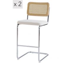 Nordlys - Set 2 taburetes altos en acero y ratan beige