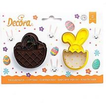 Decora 0255061 Set 2 Tagliapasta Cestino E Bunny In Plastica, Il Kit Ideale per Creare Decorazioni in Pasta di Zucchero o di Gomma, Made in Italy,