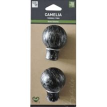 Set 2 Terminali Camelia Nero e Argento – Metallo – 3 cm di diametro – EMMEBI