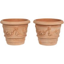 Set 2 Runde Terrakotta-vase, Außenvase, 30x25 Cm Gartenpflanzgefäß, Handgefertigt, Made In Italy, Balkonvase Mit Blumen Pflanzer
