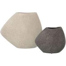 Fijalo - Lot de 2 Vases en Céramique Gris et Blanc, Gris-Petit, Blanc-Gde 22X13X20 Cm +34X16X29 Cm