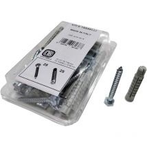 Set 25 viti e tasselli - Viti 7x65 mm, per muro pieno, mattone forato e cartongesso, con tassello ad espansione - il fissaggio universale è adatto