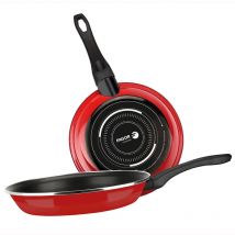 Optimax Set de 2 Poêles à Frire Induction 20-24cm Acier Émaillé, Antiadhésif sans pfoa Rouge - Fagor