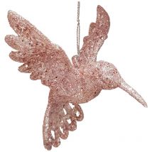 Décoration suspendue oiseau brillant rose