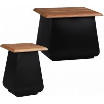 Womo-design - Mesa Auxiliar de Salón Sheffield 50x40x50 cm + Sheffield 50x40 cm Rectangular Madera de Acacia Negro-Natural Mueble Hecho a Mano