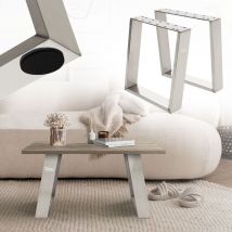 Jeu 2x Pieds de Table 80GRAD Inclinaison, 40x43 cm, Argent, Design Industriel, Profil 8x2 cm, Pieds de Table Inclinés, Patins de Meubles en Métal,