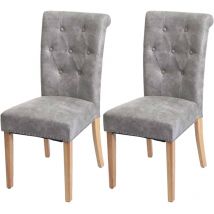 HHG - Set 2x sedie vintage retrò inglesi sala pranzo Chesterfield ii tessuto grigio piedi chiari