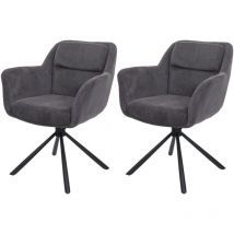 Set 2x sedie con seduta girevole braccioli HHG 659 tessuto ecopelle grigio a coste
