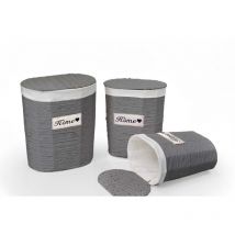 Gicos - set 3 ceste ovali portabiancheria home 54/49/44 in colore grigio e bianco