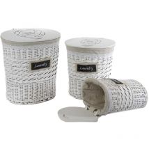 Set 3 ceste portabiancheria laundry con forma ovale in vimini bianco