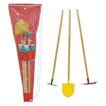 Mermier - Set 3 outils de jardin enfant + sac de transport Pelle + râteau + pioche