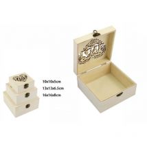 Trade Shop – Aufbewahrungsboxen-Set aus 3 Holzkisten – 10x10x5 cm, 13x13x6,5 cm, 16x16x8 cm