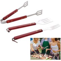 Set Barbecue Inox Con Manico In Legno 3 Q.ta