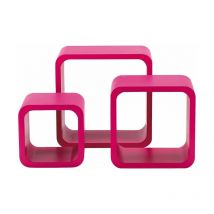 Set 3 pz (cm 17x17x15 + 22x22x15 + 27x27x15) mensola quadra stondata fucsia cartone da 4 pezzi - King Home