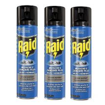 Raid - set 3 spray insetticida mosche e zanzare 400 ml ciascuno