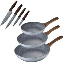 Set 3 sartenes Ø18 Ø26 y Ø28 + set cuchillos, Daimiel, aluminio forjado, inducción