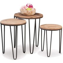 Set 3 tavolini rotondi tondi in legno e ferro diverse dimensioni esterno/interno