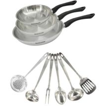 Set 3 Töpfe 20, 24 Und 28 Cm Aus Edelstahl Und 6 Edelstahl-utensilien Fackelmann Geneva