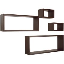 Sanitec - Mensola da parete scaffale cubo set 4 pezzi marrone salotto camera soggiorno moderno Merlino