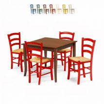 Set 4 sedie e tavolo da interno cucina e bar quadrato 80x80 legno Rusty Colore: Rosso